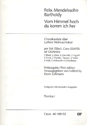 Vom Himmel hoch fr SBAR Soli, SSATB Chor und Orchester Trompete 1