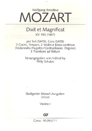 Dixit et Magnificat KV193 fr Soli (SATB), Chor und Orchester Violine 1