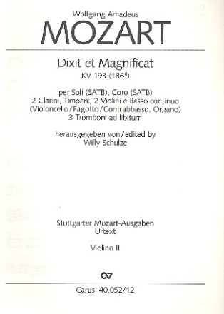 Dixit et Magnificat KV193 fr Soli (SATB), Chor und Orchester Violine 2