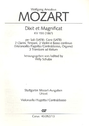 Dixit et Magnificat KV193 fr Soli, gem Chor und Orchester Cello / Ba