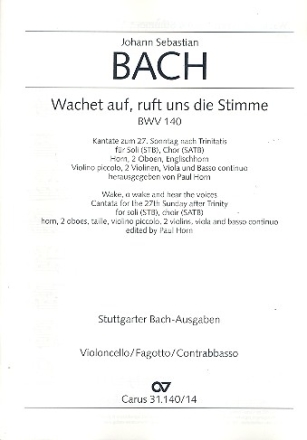 Wachet auf ruft uns die Stimme Kantate Nr.140 BWV140 Cello/Ba/Fagott