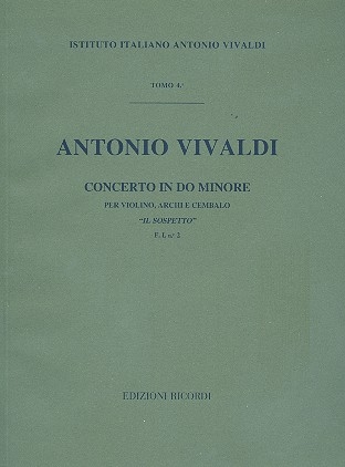 CONCERTO DO MINORE PER VIOLINO E ARCHI, R 199/P 419/F I:2 PARTITURA