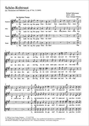 SCHOEN-ROHTRAUT SOPRANO, ALTO, TENORE, BASSO, OP. 67 NR. 2, 1849 PARTITUR (DT)