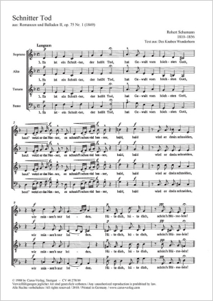 Schnitter Tod op.75,1 fr gem Chor a cappella Partitur (dt)