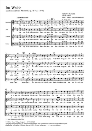 IM WALDE SOPRANO, ALTO, TENORE, BASSO, OP. 75 NR. 2, 1849 PARTITUR (DT)