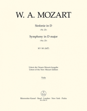 SINFONIE D-DUR FUER ORCHESTER, KV 162B (181) VIOLA