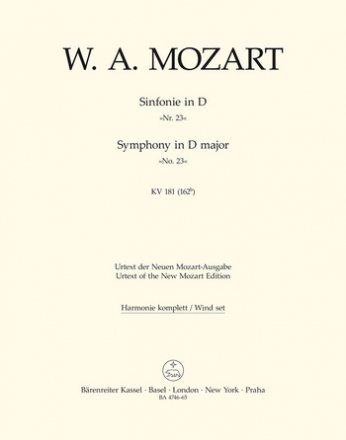 SINFONIE D-DUR FUER ORCHESTER, KV 162B (181) HARMONIESTIMMEN