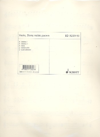 Dona nobis pacem fr gemischten Chor (SATB) und Streichorchester oder Orgel Streicherstimmensatz - 5 Violine I, 5 Violine II, 4 Viola, 3 Violoncel