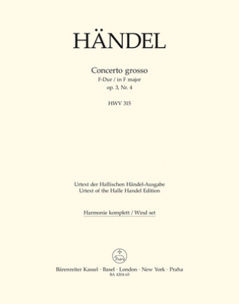 CONCERTO GROSSO F-DUR OP.3,4 HWV315 FUER ORCHESTER HARMONIE