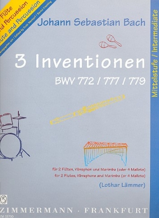 3 Inventionen fr 2 Flten, Vibraphon und Marimba Partitur und 2 Spielpartituren