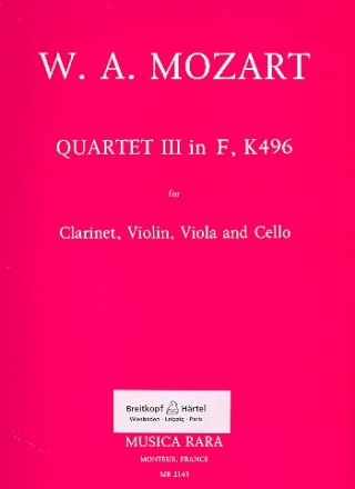 Quartett F-Dur Nr.3 KV496 fr Klarinette und Streichtrio Stimmen