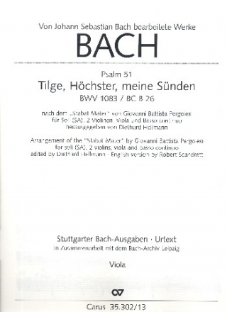 Tilge Hchster meine Snden BWV1083 fr Sopran, Alt, 2 Violinen, Viola und Bc 2 VL, VA UND BC,  VIOLA