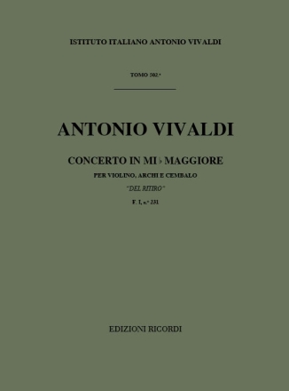 CONCERTO MIB MAGGIORE F.I:231 PER VIO- LINO, ARCHI E CEMBALO PARTITURA