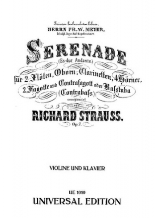 SERENADE ES-DUR OP.7 FUER BLAESER FUER VIOLINE UND KLAVIER LEY, HERMANN, BEARB.