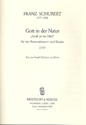 Gott in der Natur op.post.133 D757 fr Frauenchor (SSAA) und Klavier Partitur