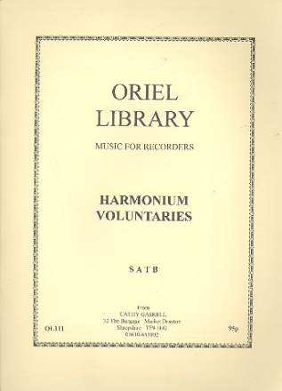 Harmonium Voluntaries for 4 recorders (SATB) score and parts