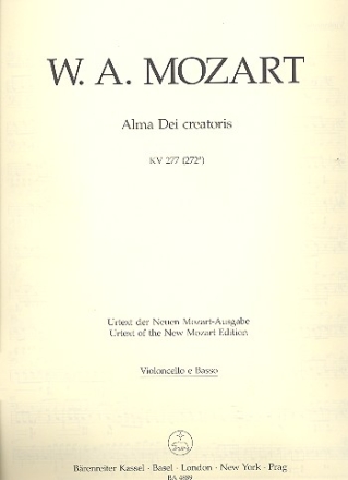 Alma Dei creatoris KV277 fr Soli, Chor und Orchester Cello/Ba