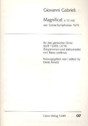 MAGNIFICAT FUER 3 GEM CHOERE (SSAT/SATB/ATTB) UND BC PARTITUR