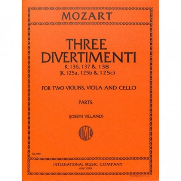 3 Divertimenti KV136-138 for string quartet score and parts