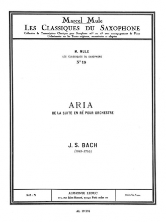 Aria de la suite re majeur pour orchestre pour saxophone alto et piano