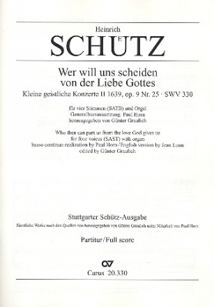 WER WILL UNS SCHEIDEN VON DER LIEBE GOTTES SWV330 FUER GEM CHOR UND ORGEL,  PARTITUR (DT/EN)