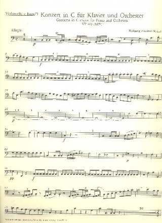 Konzert C-Dur KV415 fr Klavier und Orchester Cello / Ba