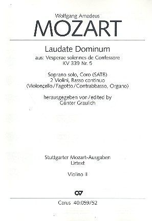 Laudate Dominum aus 'Vesperae solennes de confessore' KV339 fr Soli, gem Chor und Orchester Violine 2