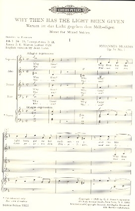 Why then has the Light be given op.74,4 fr gem Chor a cappella Singpartitur (dt/en)