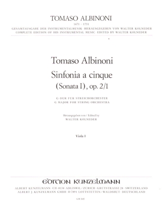 Sinfonia  cinque G-Dur op.2,1 fr Streicher Viola 1