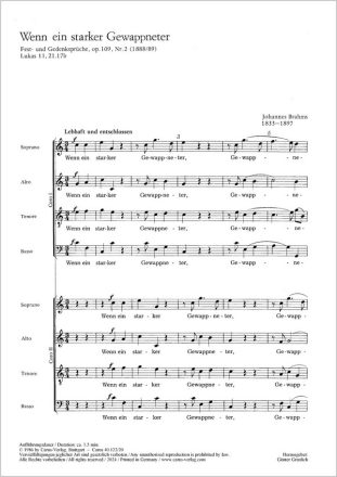 WENN EIN STARKER GEWAPPNETER OP.109,2 FUER DOPPELCHOR A CAPPELLA,  SINGOARTITUR