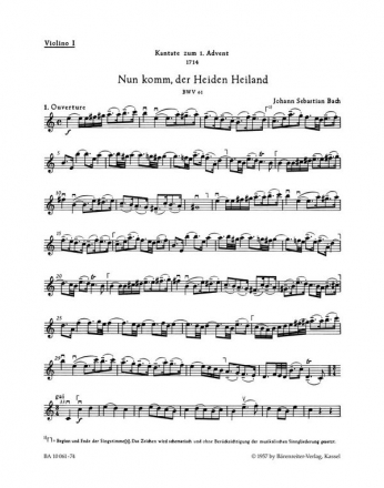 Nun komm, der Heiden Heiland Kantate Nr.61 BWV61 Violine 1