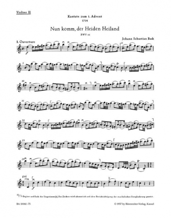 Nun komm, der Heiden Heiland Kantate Nr.61 BWV61 Violine 2