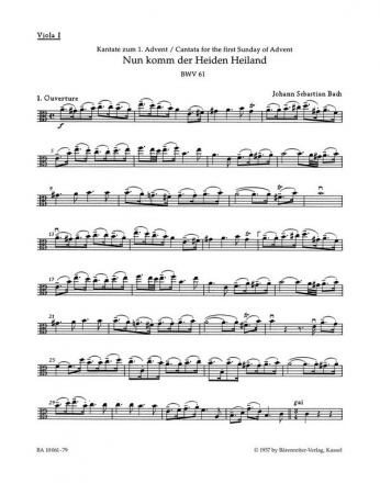 Nun komm, der Heiden Heiland Kantate Nr.61 BWV61 Viola 1