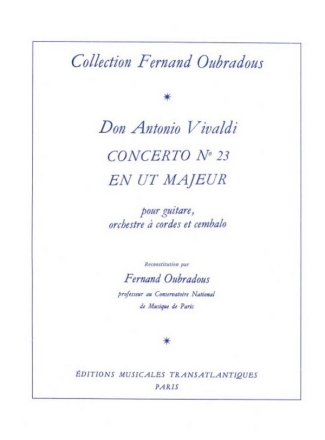 Concerto ut majeur no.23 pour guitare, orchestre a cordes et cembalo pour guitare et piano