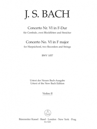 Concerto F-Dur Nr.6 BWV1057 fr Cembalo, 2 Blockflten und Streicher,   Violine 2