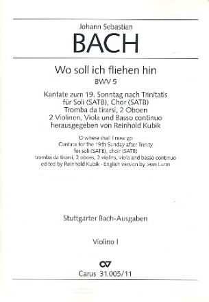 Wo soll ich fliehen hin Kantate Nr.5 BWV5 Violine 1 (mit Violine solo)