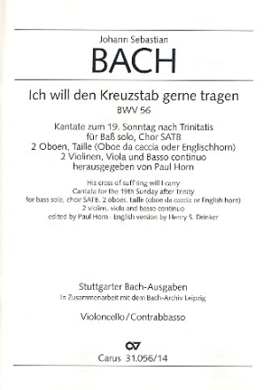 Ich will den Kreuzstab gerne tragen Kantate Nr.56 BWV56 Cello/Ba