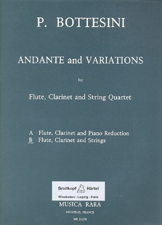 Andante and Variations for flute, clarinet and string quartet score and parts