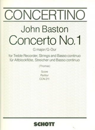 Concerto G major no.1 for treble recorder, strings and bc score