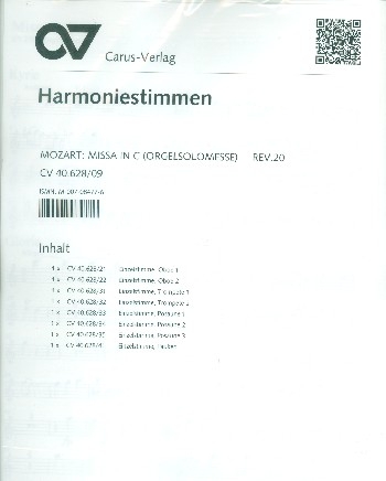 Missa C-Dur KV259 fr Soli, Chor und Orchester Harmonie