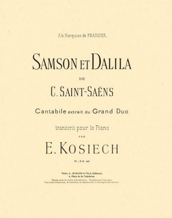 CANTABILE EXTRAIT DU GRAND DUO DE SAMSON ET DALILA POUR PIANO