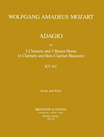 Adagio KV484a (KV411) for 2 clarinets and 3 basset horns score and parts