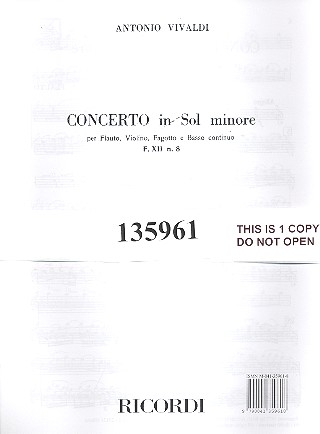 Concerto sol minore RV106 per flauto, violino, fagotto e bc parti