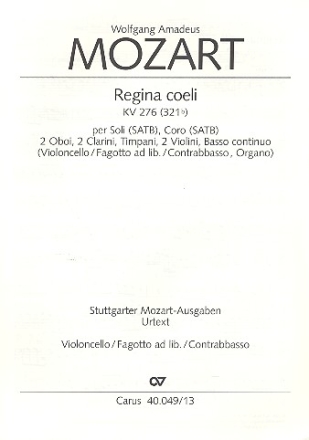 Regina coeli KV276 fr Soli (SATB), Chor und Orchester Cello/Ba/Fagott