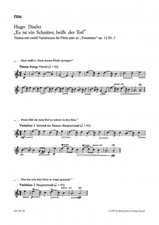 Totentanz op.12,2 Thema mit 12 Variationen zur Motette Fltenstimme