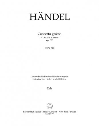 Concerto grosso F-Dur op.6,2 HWV320 fr Orchester Viola