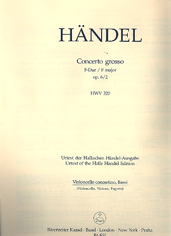 Concerto grosso F-Dur op.6,2 HWV320 fr Orchester Cello/Ba