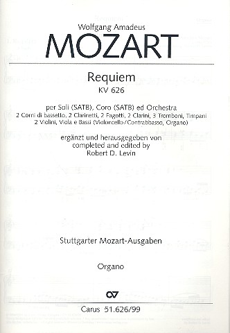 Requiem KV626 fr Soli, Chor und Orchester,  Orgel Levin, Robert D., Ed