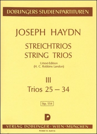 Trios Band 3 Nr.25-34 fr 2 Violinen und Violoncello,  Studienpartitur Landon, H. C. Robbins, Ed