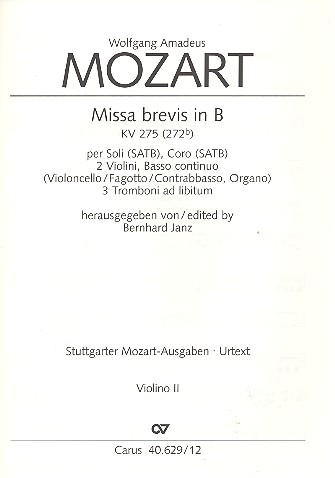 Missa brevis B-Dur KV275 fr Soli (SATB), Chor, 2 Violinen und Bc Violine 2